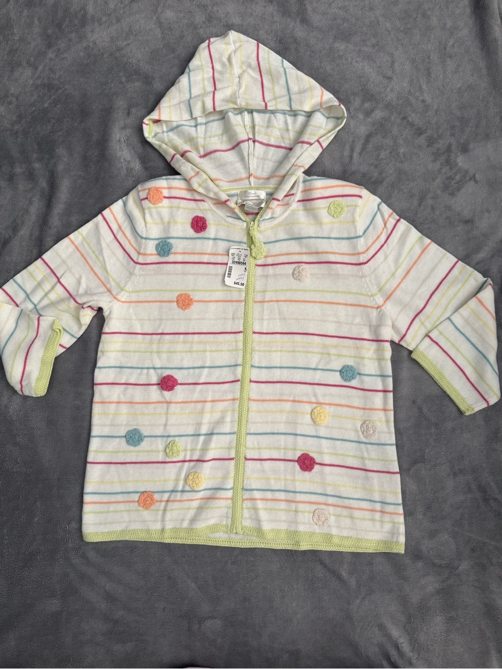 NWT Christopher & Banks Striped Crochet Flower Zip Hoodie Cardigan M